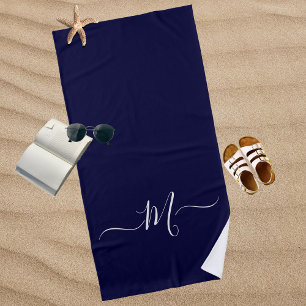 Nautical Navy Blue Monogram initial Beach Towel