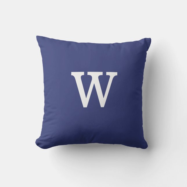 Nautical Navy Blue Monogram with Stripes on Back Outdoor Pillow (Front)