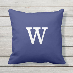 Nautical Navy Blue Monogram with Stripes on Back Outdoor Pillow