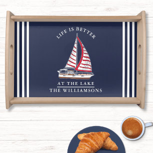 Nautical Navy Blue Monogrammed Lake House Serving Tray