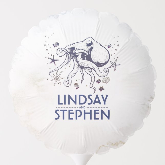 Nautical Navy Blue Octopus | Underwater | Beach Balloon (Back)