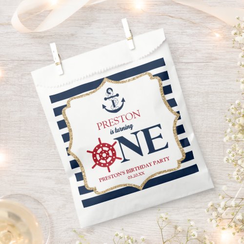 Nautical Navy Blue ONE First 1st Birthday Party Favor Bag