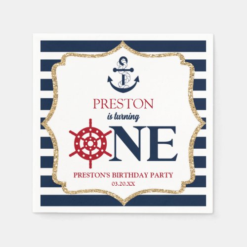 Nautical Navy Blue ONE First 1st Birthday Party Napkins