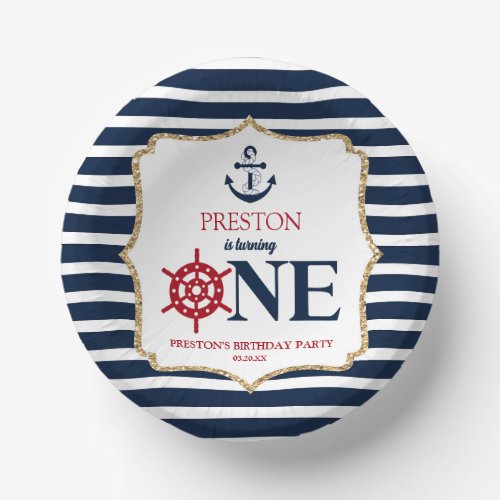 Nautical Navy Blue ONE First 1st Birthday Party Paper Bowls