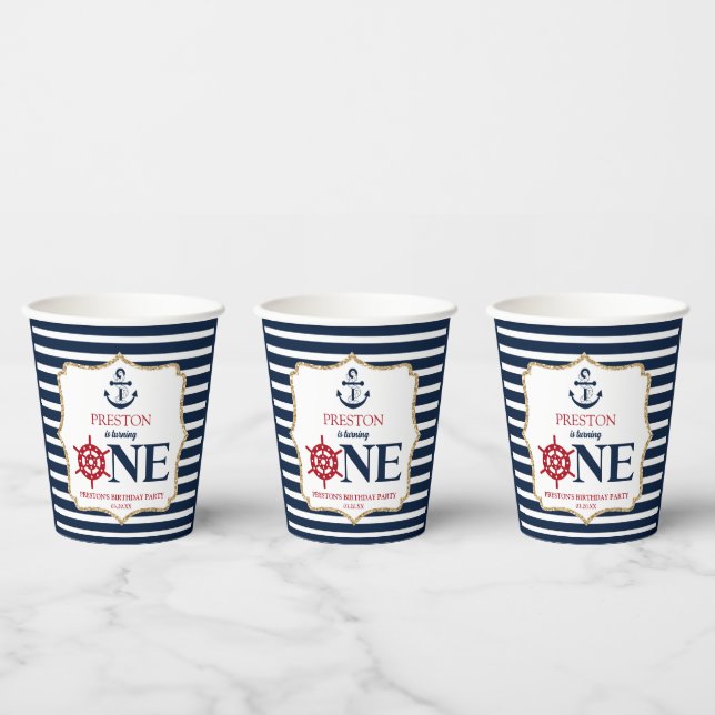 Nautical Navy Blue ONE First 1st Birthday Party Paper Cups (Multi)