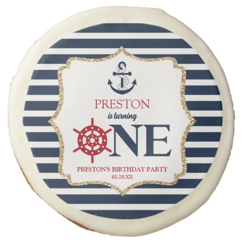 Nautical Navy Blue ONE First 1st Birthday Party Sugar Cookie