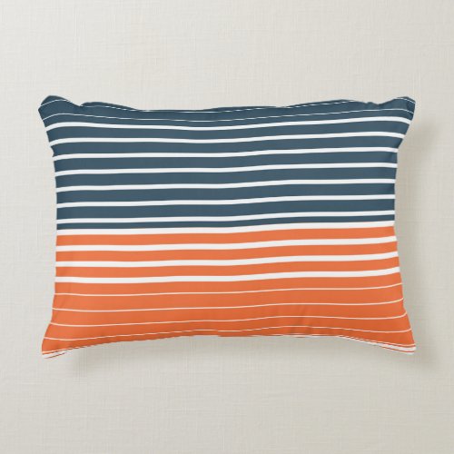 Nautical Navy Blue Orange Stripes  Accent Pillow