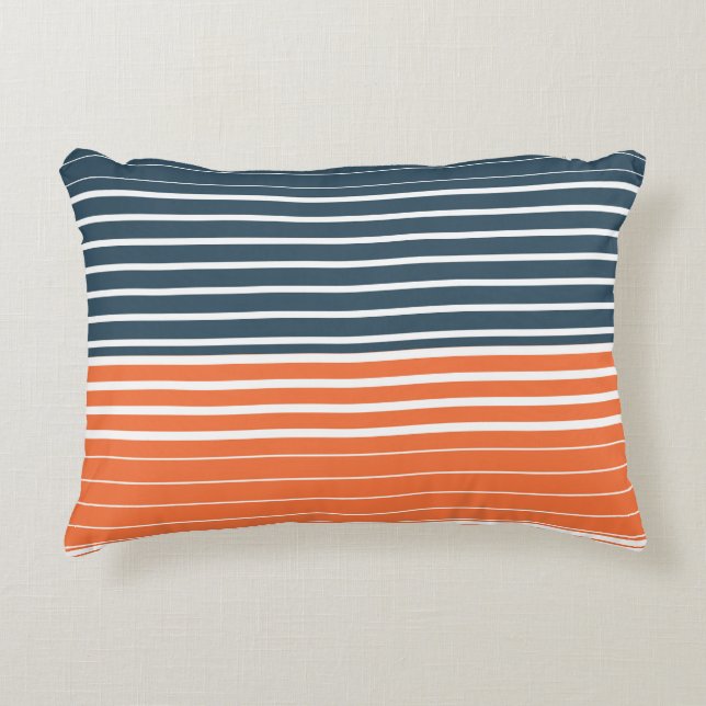 Nautical Navy Blue Orange Stripes  Accent Pillow (Front)