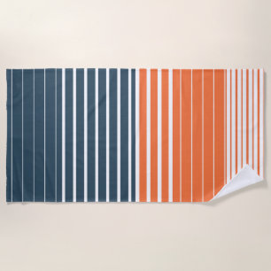 Nautical Navy Blue Orange Stripes Beach Towel