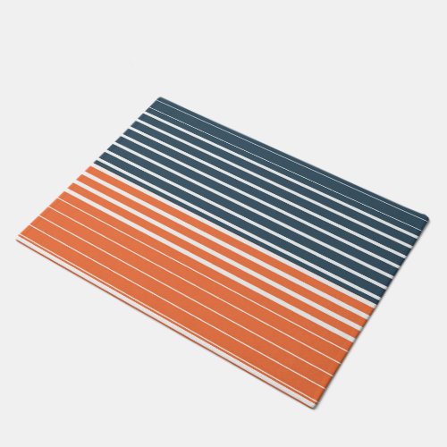 Nautical Navy Blue Orange Stripes Doormat