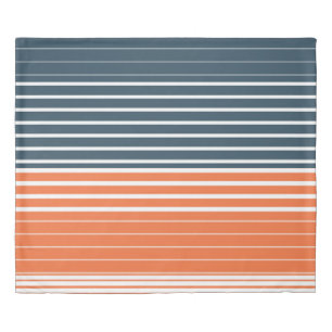 Nautical Navy Blue Orange Stripes Duvet Cover