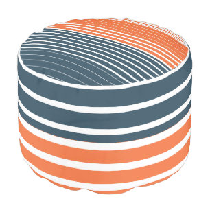 Nautical Navy Blue Orange Stripes Pouf