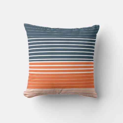 Nautical Navy Blue Orange Stripes Throw Pillow