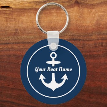 Nautical Navy Blue Personalized Boat Name Anchor Keychain by Plush_Paper at Zazzle