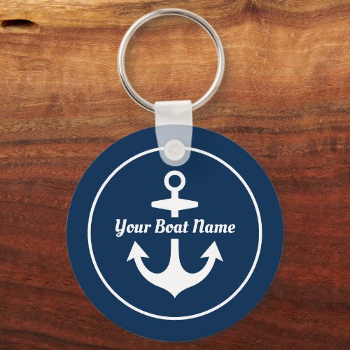 Nautical Navy Blue Personalized Boat Name Anchor Keychain