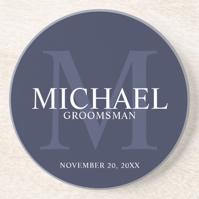 Nautical Navy Blue Personalized Groomsmen Coaster (Front)