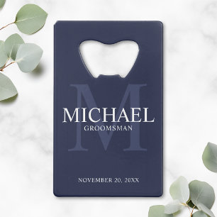 Nautical Navy Blue Personalized Groomsmen Credit Card Bottle Opener