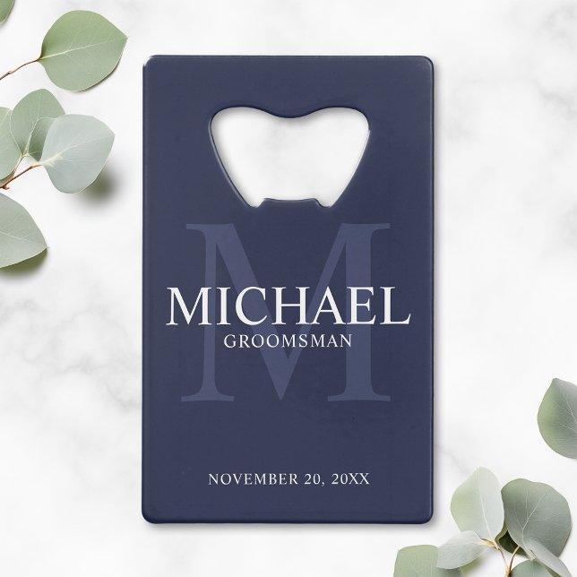 Nautical Navy Blue Personalized Groomsmen Credit Card Bottle Opener (Creator Uploaded)