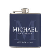 Nautical Navy Blue Personalized Groomsmen Flask (Front)
