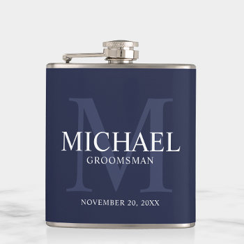 Nautical Navy Blue Personalized Groomsmen Flask by manadesignco at Zazzle