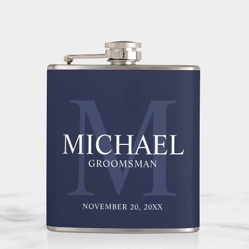 Nautical Navy Blue Personalized Groomsmen Flask