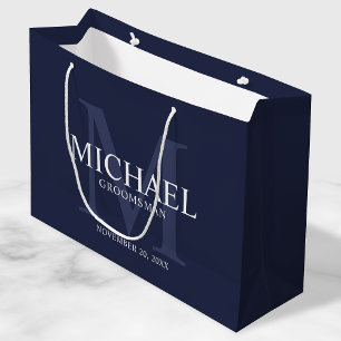 Nautical Navy Blue Personalized Groomsmen Large Gift Bag