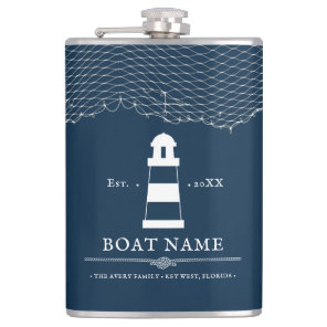 Nautical Navy Blue Personalized lighthouse Boat Flask