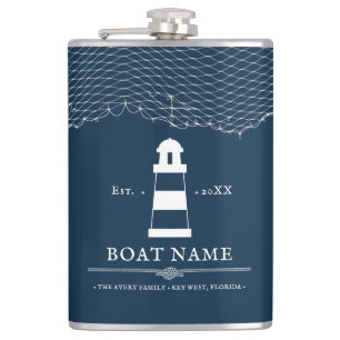 Nautical Navy Blue Personalized lighthouse Boat Flask
