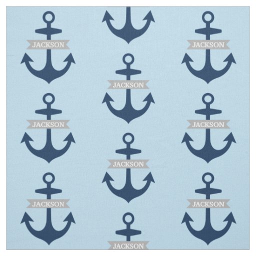 Nautical Navy Blue Personalized Name Boat Anchors Fabric