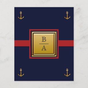 Nautical Navy Blue Red Budget Wedding Invitation Flyer
