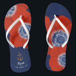 Nautical Navy Blue Red Cascading Anemones Bride Flip Flops<br><div class="desc">Walk with style and elegance on your special day with Nautical Boutique Co.'s nautical navy blue and red cascading anemones bride flip flops design. 💮 Ideal for beach or seaside weddings, these flip flops feature vibrant red anemones cascading over a rich navy blue background. Customize the design to add a...</div>