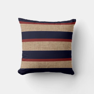 Nautical Navy Blue & Red Stripes Throw Pillow