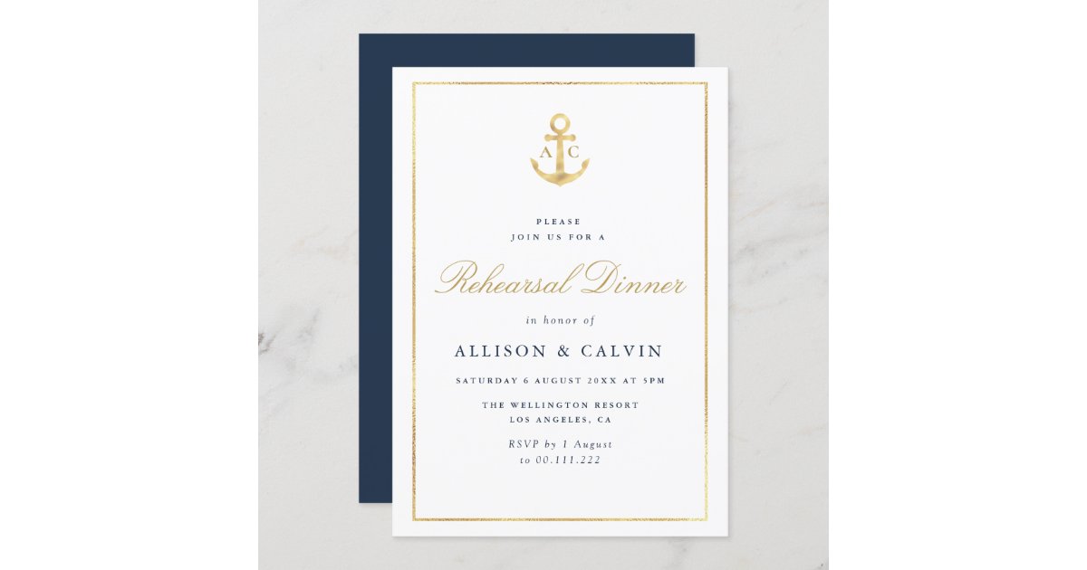 nautical navy blue rehearsal dinner invitation | Zazzle