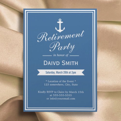 Nautical Navy Blue Retirement Party Invitations