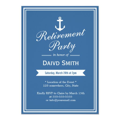 Nautical Navy Blue Retirement Party Invitations | Zazzle