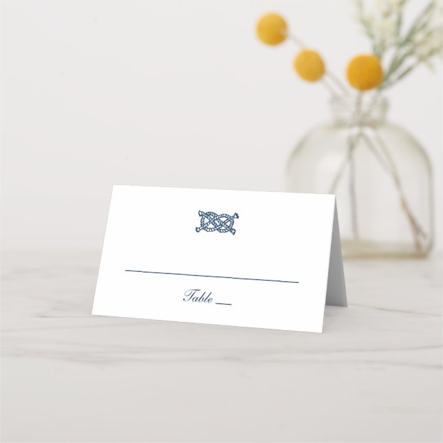 Nautical Navy Blue Rope Knot Wedding Place Card (Front)