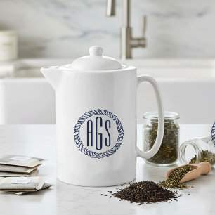 Nautical Navy Blue Rope Monogram Teapot