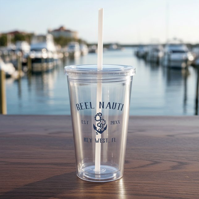 Nautical Navy Blue Rustic Anchor Boat Name Acrylic Tumbler (Creator Uploaded)