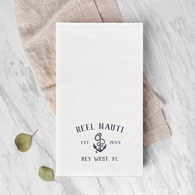 Nautical Navy Blue Rustic Anchor Boat Name Paper Guest Towels (Creator Uploaded)