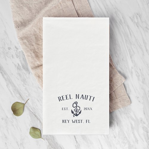 Nautical Navy Blue Rustic Anchor Boat Name Paper Guest Towels