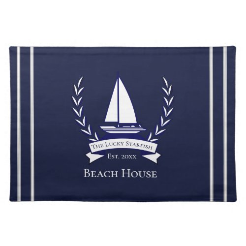 Nautical Navy Blue Sailboat Coastal Monogrammed  P Cloth Placemat