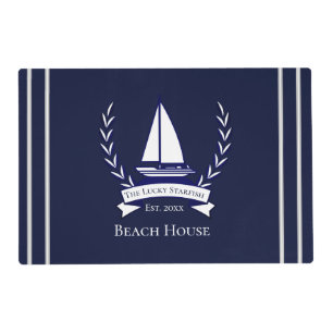 Nautical Navy Blue Sailboat Coastal Monogrammed Placemat