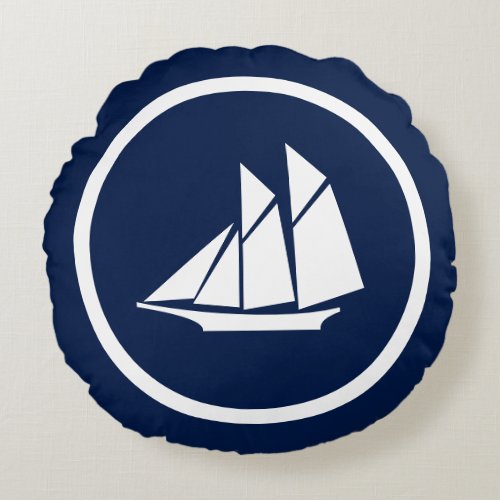 Nautical Navy blue Sailboat Seahorses Round Pillow