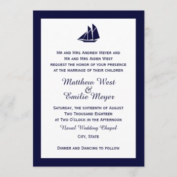 Nautical Navy Blue Sailboat Wedding Invitations by coastal_life at Zazzle