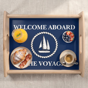 Nautical Navy Blue Sailing Welcome Aboard Serving Tray