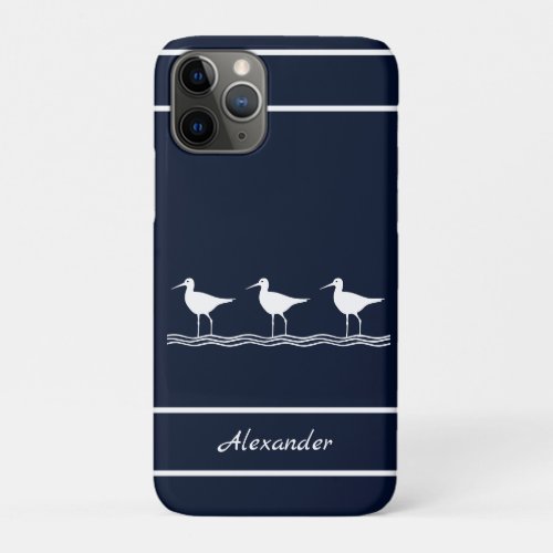 Nautical Navy Blue Sandpipers Birds  iPhone 11 Pro Case