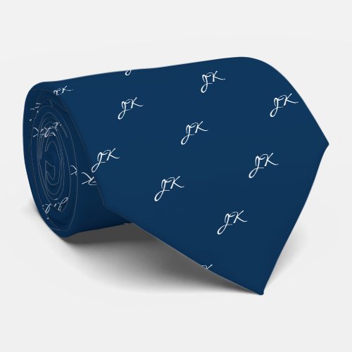 Nautical Navy Blue Script Pattern Monogram Neck Tie