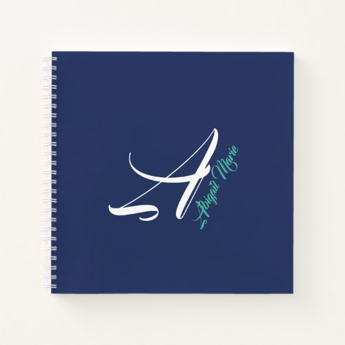 Nautical Navy Blue  Sea Green Monogram Sketchbook Notebook