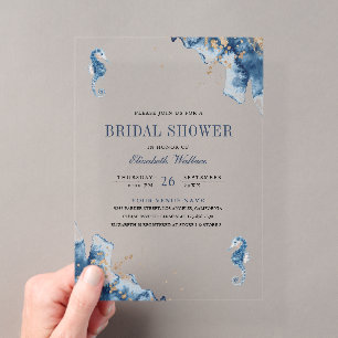 Nautical Navy Blue Seahorse Bridal Shower Acrylic Invitations