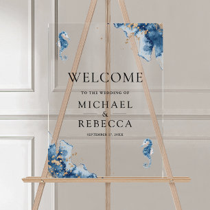 Nautical Navy Blue Seahorse Wedding Welcome Acrylic Sign